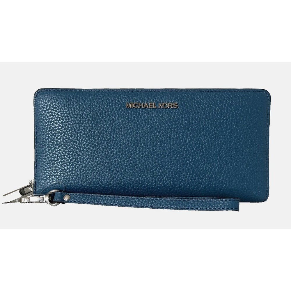 New Michael Kors Jet Set Large Travel Continental wallet Leather Teal - Picture 2 of 5